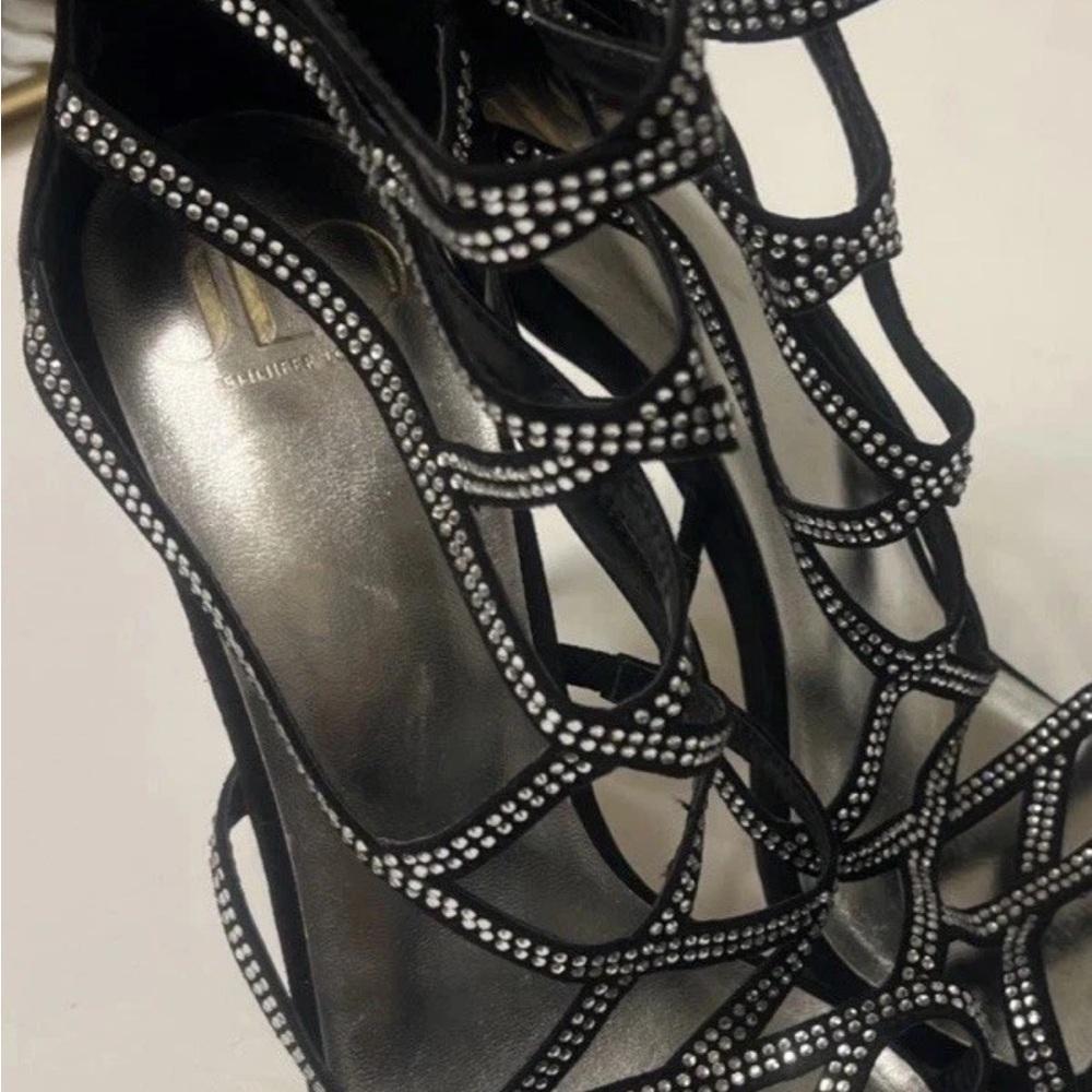 Elegant Black JLO Black And Rhinestone Strappy Heels. Size 10 Strappy Heels - Picture 3 of 6